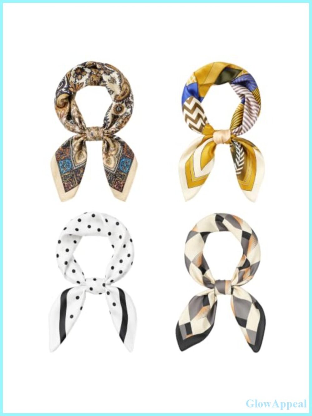 Satin Neck Scarves for Women (4 Pack) Silk Feeling Square Head Hair Wraps